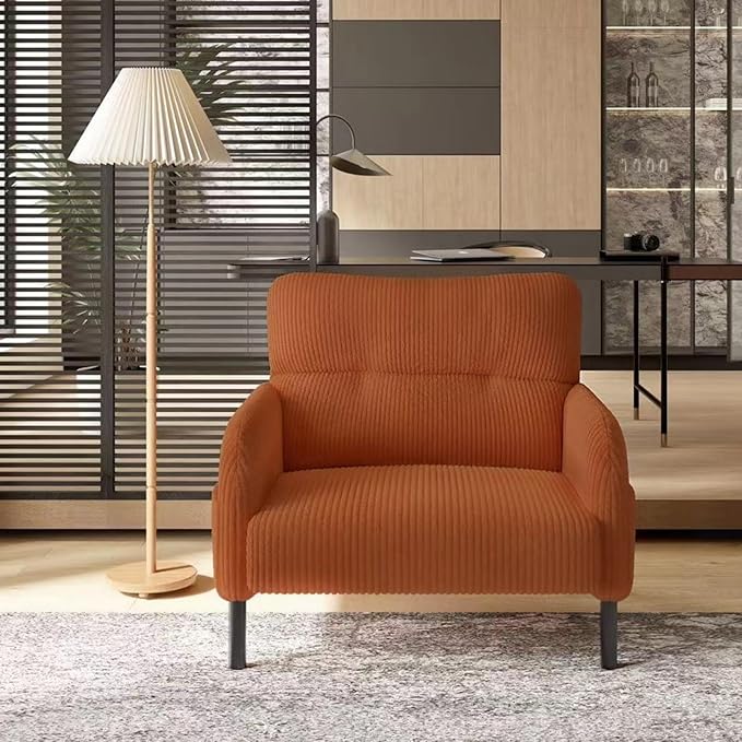 Orange Accent Chair - Corduroy Living Room Chairs with Side Storage Pockets and Durable Legs Comfy Arm Reading Chair with Soft Backrest for Bedroom Balcony Study Room