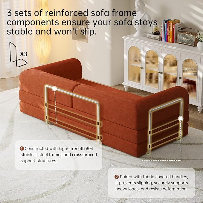 79” Convertible Sofa Bed 35D High-Density Foam&ampCorduroy Fabric Sleeper Couch Bed Fixed-Shape Frame &amp Removable ArmrestsModular Folding Small Loveseat Futo Sectional Funto Couch for Small S