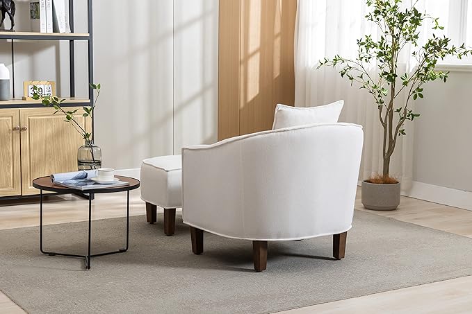 Accent Chair with Ottoman Mid Century Modern Barrel Chair Upholstered Club Tub Round Arms Chair for Living Room
