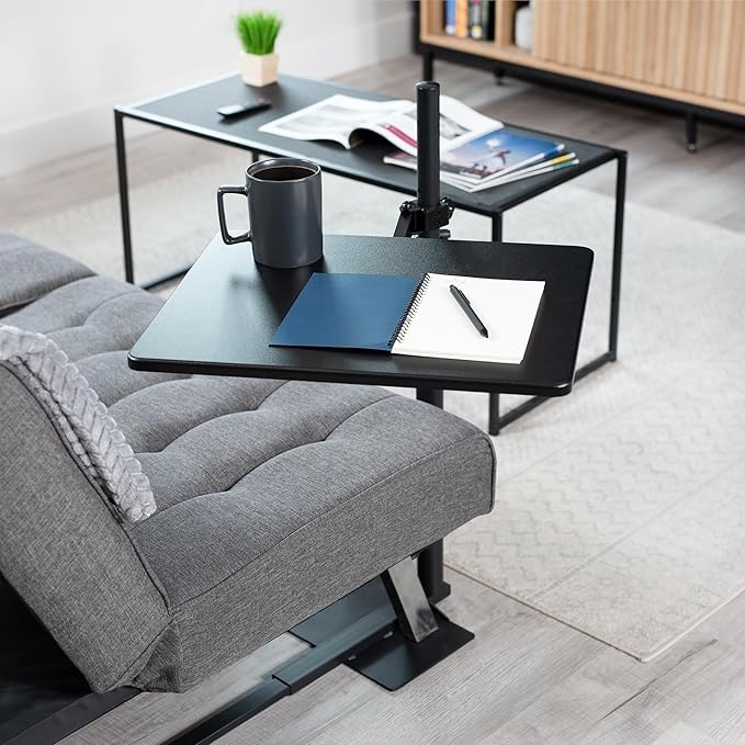 VIVO 20 inch Over Couch Swivel Table Laptop Desk for Remote Work Portable Recliner Workstation with Height Adjustable Swing Arm Black DESK-ST01C
