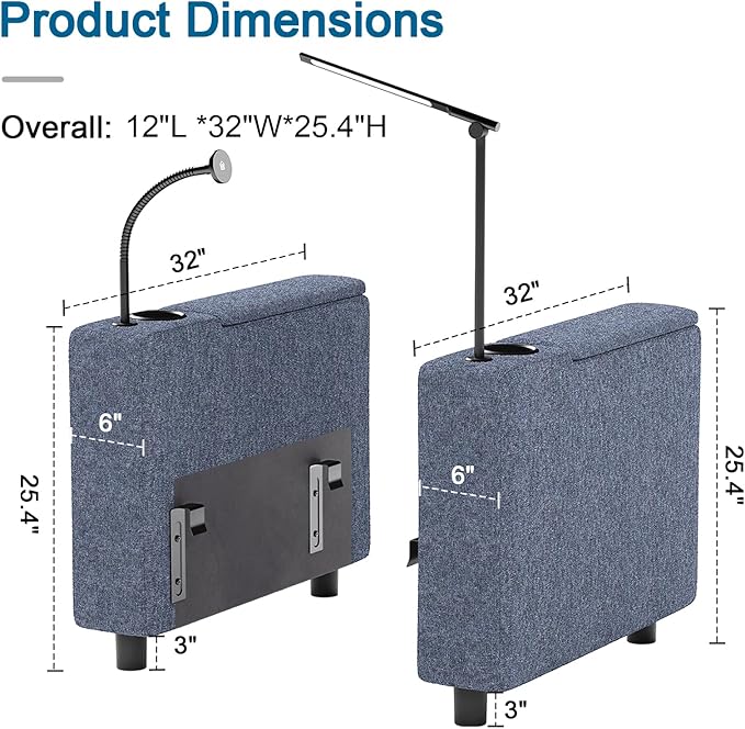Armrest Module for Modular Sectional Sofa Couch Sofa Armrest with Cup Holder Couch Caddy with Storage Wireless Charging Stand &amp LED Light IncludedBlue