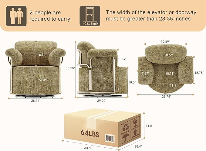 Swivel Accent Sofa Chair 360 Degree Round Barrel Design Upholstered Comfy Reading Chair for Living Room Bedroom Apartment Small Space Seating with Supportive Foam Spring Cushion Brown