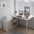 Home Office Computer Desk Corner Desk with 3 Drawers and 2 Shelves 53-inch L-Shaped Study Desk with Storage White + Walnut