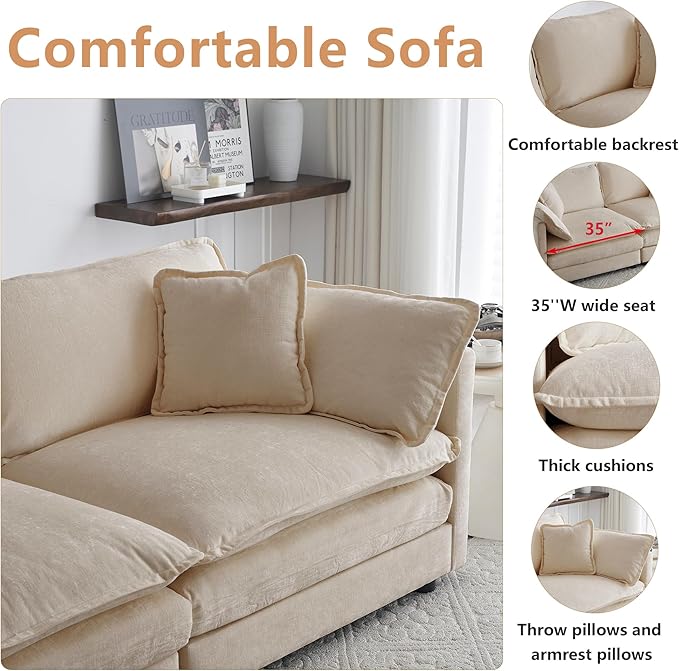 mikibama Luxury 2 Piece Cloud Couches Set Modern Upholstered Chenille 3 Seater and Loveseat Sofa Set with 9 Pillow for Living Room Bedroom Office Apartment Light Coffee