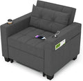DURASPACE 36.6 Futon Chair Bed Convertible Chair 3-in-1 Pull Out Sleeper Reading Chair Beds with USB Armchair Sleeper Bed for Living Room Dorm Small Space (Dark Gray Linen)