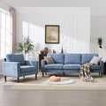 Kingfun 91.7 3 Seater Sofa with Chair Chenille Couch Mid Century Modern Couches with Solid Wood Legs for Living Room &amp Bedroom Light Blue