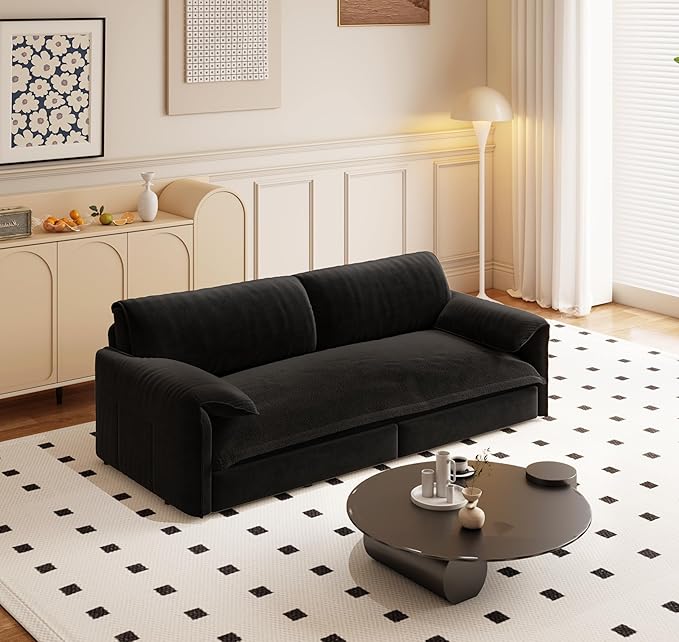 Cilee 66 Folding Sofa Bed 3-in-1 Convertible Loveseat Sleeper Sofa Pull Out Futon Sofa Bed Comfy Floor Couch with Storage Pocket Love Seats Furniture for Living Room Velvet Black
