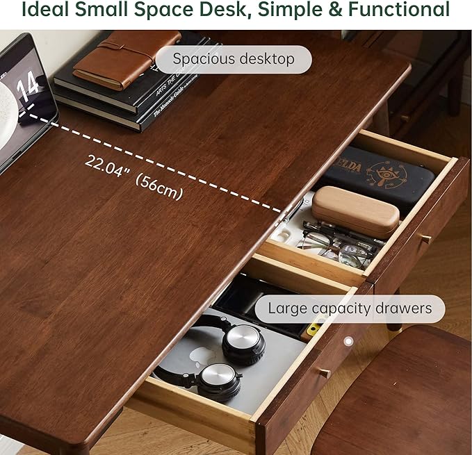 Computer Desk Solid Wood Desk Mid Century Modern Home Office Writing Desk with Drawers for Study Bedroom Living Room