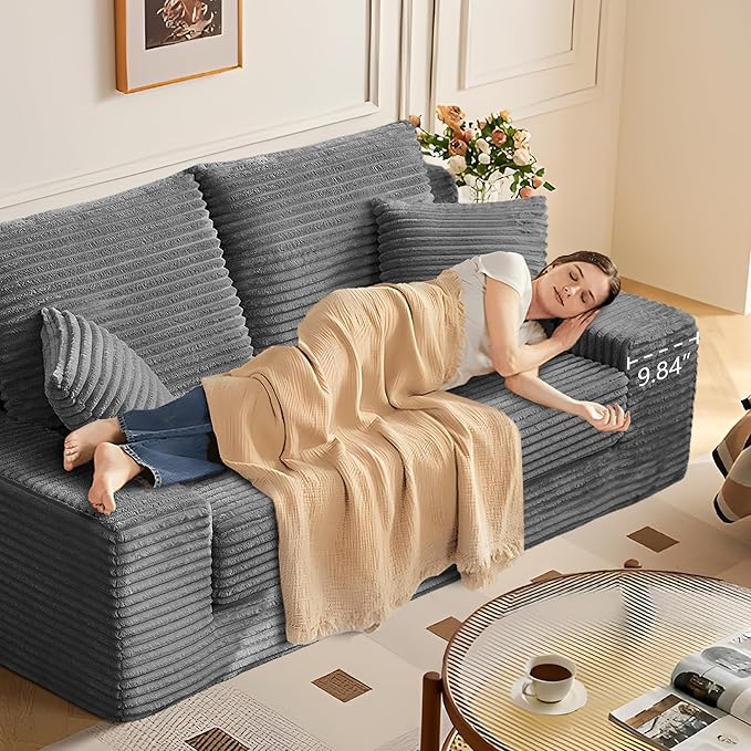 70.9'' Loveseat Sofa 2 Seater Flannel Fabric Loveseat Couches Comfy Upholstered Modern Leisure Love Seat Couch with 2 Pillow Convertible Sofa Bed for Bedroom Office Living Room