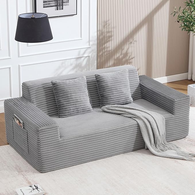 76 Cloud Loveseat Sofa Plush Corduroy Fabric 2 Seater Boneless couches Modern Small Couch for Living Room Comfy Deep Seat Sofa Apartment Office Small Spaces Light Grey