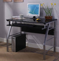 King's Brand Glass and Metal Home Office Computer Workstation Desk/Table Silver Finish