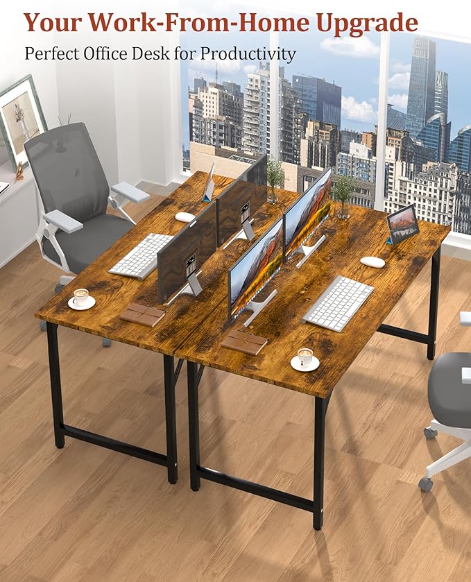 Computer Desk 47.2 Office Desk Extra Wide 23.62” Deep Desktop 0.59” Thick Heavy-Duty Home Office Desks Office Table with Steel Frame Modern Wood PC Desk for Bedroom Study Writing Gaming Work
