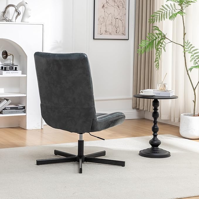 Roundhill Furniture Arlena Faux Leather Tufted Swivel Accent Chair Blue