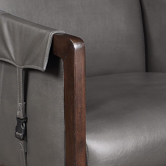 OSP Home Furnishings Parkfield Faux Leather Accent Chair with Sling Buckle Design and Solid Wood Frame Pewter