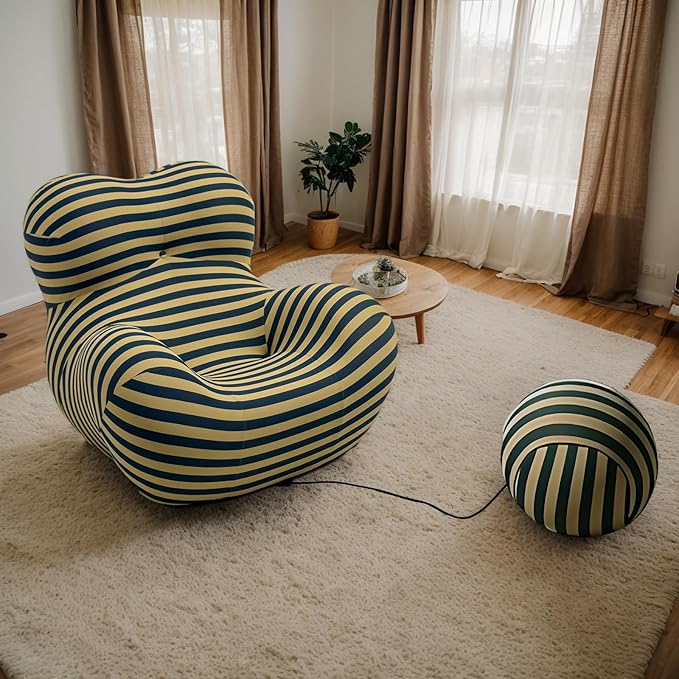 MEISIMAN Small Couch Mother's Embrace Loveseat Sofa - Mini Couch with Movable Ottoman Modern Comfy Linen Fabric &amp Memory Foam Compression Sofa Chair for Lounge Bedroom Living Room (Blue Yellow)