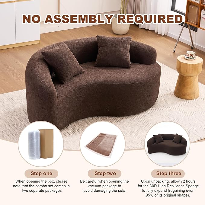 KEIKI S-Curved Loveseat Chenille Couches with 2 Pillows Upholstered Luxury Plush Cloud Sectional Sofa for Living Room Apartment Full Sponge Compression