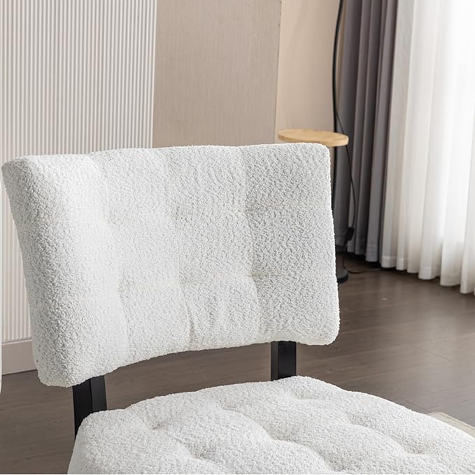 Contemporary Tufted Oversized Accent Chair with Plush Boucle Fabric and Faux Leather Options Kiln-Dried Hardwood Frame Deep Cushion Seat Ergonomic Back Support Versatile Living Room Chair (White)