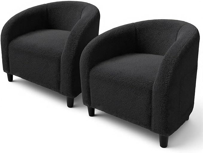 GarveeHome Accent Chair Barrel Boucle Chair Set of 2 Club Chair Sherpa Armchair Suitable for Living Room Bedroom Reception Room Office(Dark Gray)