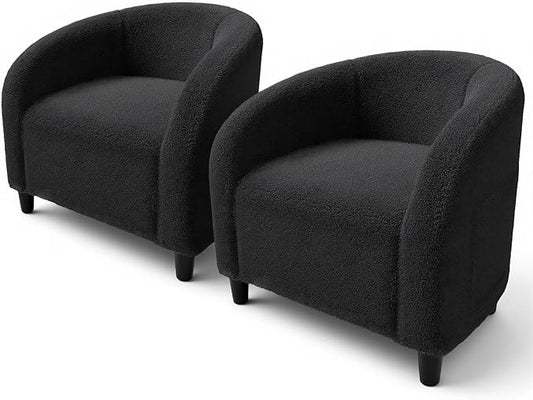 GarveeHome Accent Chair Barrel Boucle Chair Set of 2 Club Chair Sherpa Armchair Suitable for Living Room Bedroom Reception Room Office(Dark Gray)