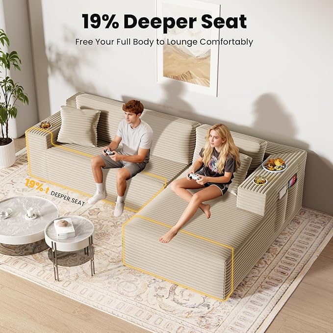Bashaw 108 Cloud Sectional Couch Sofa with L-Shape Chaise Modern Modular Sofa Couch Upholstered Couches for Living Room Bedroom No Assembly Required (Beige Right Facing Chaise)