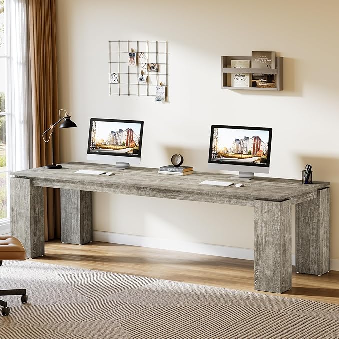 Tribesigns 86-Inch Wood Two-Person Office Desk Modern Double Computer Desk Extra Long Workstation Table for Home Office