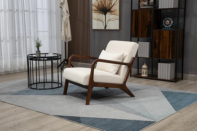 KEIKI Mid Century Modern Accent Chair Scandinavian Style Lounge Chair with Breathable Fabric Perfect for Bedroom or Sunroom