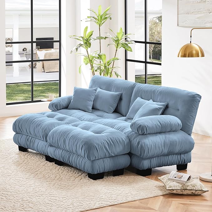 Modular Sectional Sofa for Living Room94.4 U-Shaped Comfy Couch with Ottoman2 Seater Beige Small Couches for Small SpacesFluffy Couch Set with Deep Seat