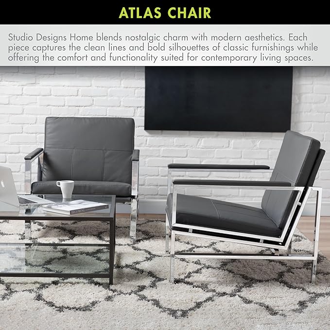 Atlas Modern Accent Chair in Blended Leather Chrome / Gray