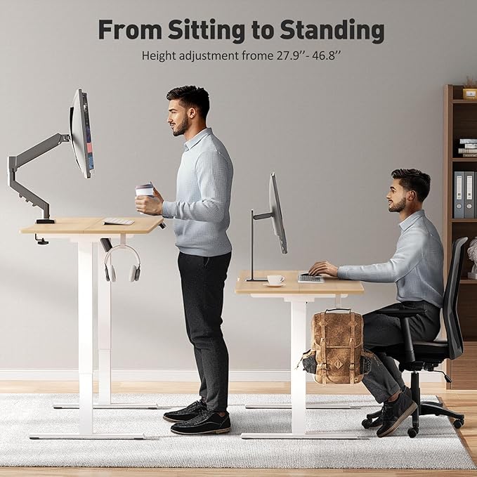 55 x 24 Inch Electric Standing Desk Adjustable HeightSit Stand Up Desk with WheelsHome OfficeRising DeskComputer Workstation Gaming Work (Spliced DesktopOak)