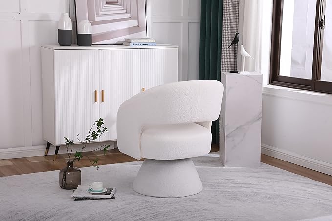 Swivel Accent Chair Armchair Round Barrel Chair in Fabric for Living Room BedroomWhite