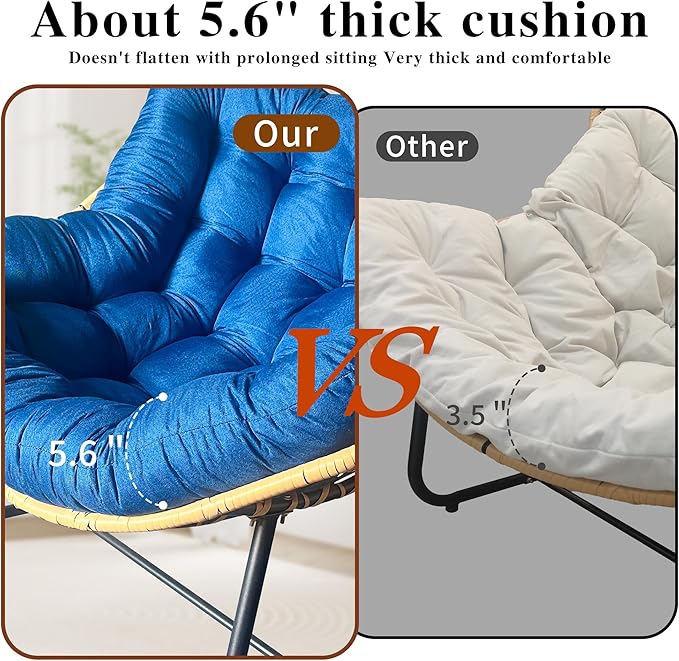 Outdoor Rocking Chair Patio Egg Rocking Chair Indoor Papasan Chair Rattan Wicker Lounge Chair Modern Royal Chair for Bedroom Living Room Porch GardenLawn-Beige (Blue)