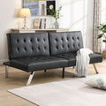 Modern Convertible Futon Sofa Bed Adjustable Loveseat Futon Couch with Metal Legs Upholstered Sofa Bed with Wood Frame Sleeper Couches for Small Compact RV Living RoomOffice (Black-Leather)