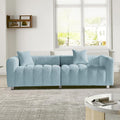 87.4 Oversized Boucle Sofa CouchModern Teddy Deep Seat SofaUpholstered Tufted Couchwith 2 Accent Pillow3 Seater Sofa for Living Room ApartmentOffices. (Blue)