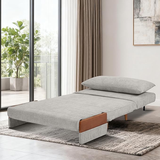 3-in-1 Convertible Sofa Bed Futon Loveseat Couch with Pillow Adjustable Backrest &amp Removable Armrests Recliner Sleeper Sofa for Small Spaces Living Room Bedroom or Office Medium Grey