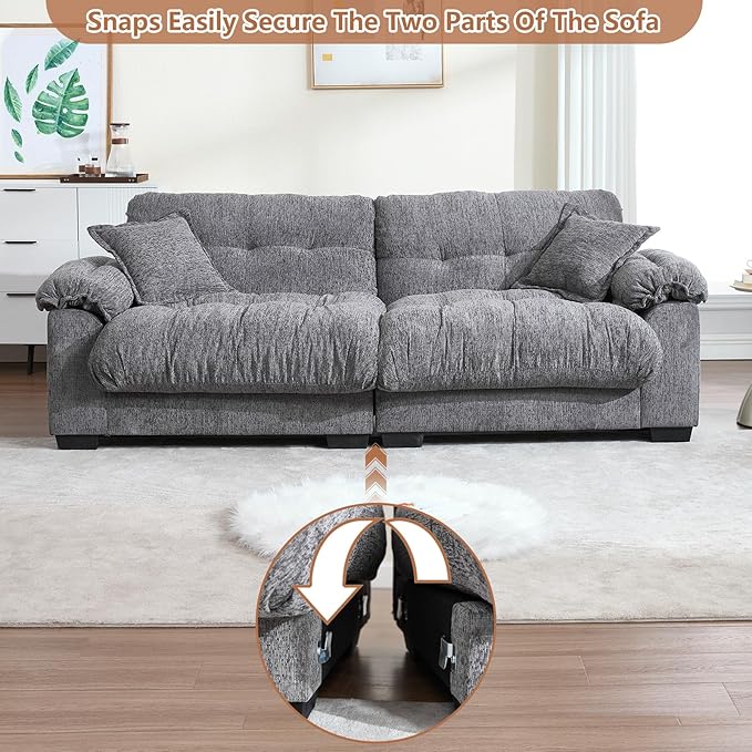 KIVENJAJA 90.5”W Oversized Cloud Loveseat Sofa Modern Chenille Tufted Deep Seat Sectional Couch Overstuffed Comfy Love seat with Pillows for Living Room Apartment Small Space Grey