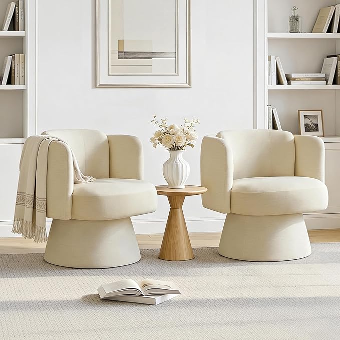 Swivel Barrel Chair360° Accent Chairs with Round BackrestUpholstered Lounge Chair for VanityLiving RoomBedroomReading NookSand