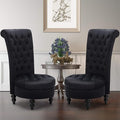 ECOTOUGE 2PC Velvet High Back Accent Chair for Living Room Royal Design Throne Chairs with Upholstered Tufted for Bedroom Black