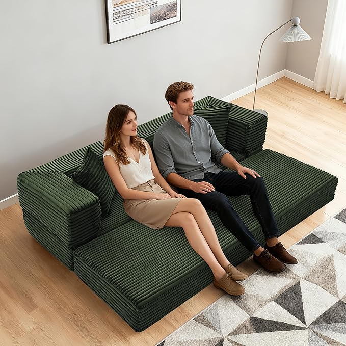 Sectional Boneless Couch Convertible Sofa Bed78'' Modular Sectional Sleeper Sofa with Removable Armrests &amp 3 PillowsSmall Floor Couch No Assembly Needed for Living Room Office BedroomLight Gr