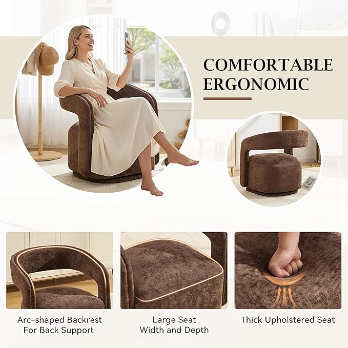KEIKI Swivel Barrel Chair Modern Accent Chair for Study/Reception 360° Rotation Ergonomic Design Easy Assembly Comfy Chenille Fabric