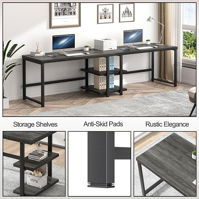 FOLUBAN 47 Inch Computer Desk with Storage Shelves Modern Home Office Desk Small Study Writing Desk Gaming Table Workstation for Bedroom Living Room Industrial Dark Gray