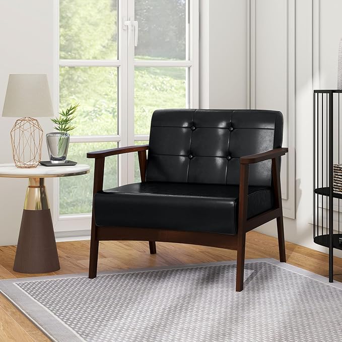 Giantex Mid-Century Modern Accent Chair Oversized Armchair with Rubber Wood Frame Armrest Wide Backrest100° Ergonomic Leisure Chair for Living Room Bedroom Office