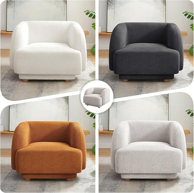 VANOMi Oversized Living Room Chair Modern Comfy Accent Barrel Chairs Single Sofa Chair with Wood Legs Upholstered Armchair for Bedroom Office Waiting Room (Camel)