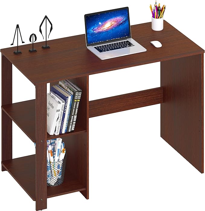 SHW 38-Inch Home Office Computer Desk with Shelves Cherry