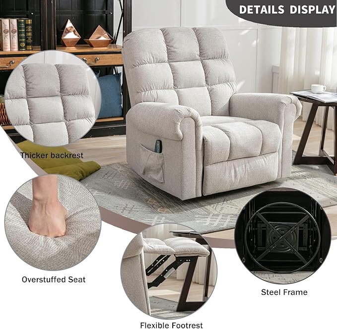 ANJ 360°Swivel Rocker Recliner Chair with Massage and Heat Manual Overstuffed Oversized Swivel Recliners for Big Man Large Glider Rocking Reclining Chairs for Nursery Living Room Beige 2PCS