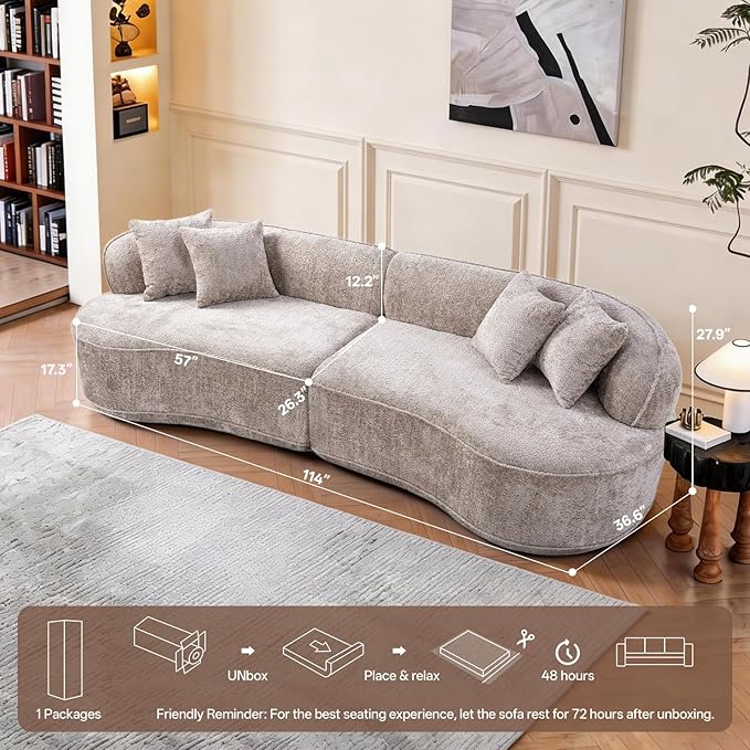 Modular Sectional Sofa Cloud Boneless Couch with Layered Cushion Upholstered Sofa in a Box Flexible Module Combination for Living Room No Assembly (Camel 114”)