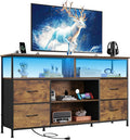 WLIVE TV Stand Dresser for 505560 inch TV Entertainment Center with LED Lights &amp Fabric Drawers Dresser TV Stand for Bedroom and Living Room with Open Shelves Rustic Brown