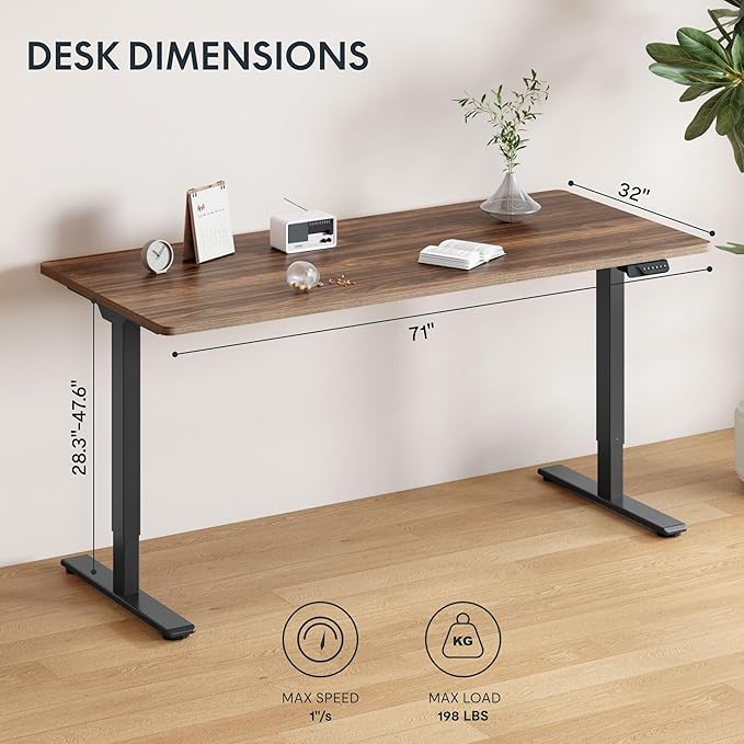 FLEXISPOT 71x32 Large Dual Motor Electric Standing Desk Black Walnut - 198 LBS Heavy-Duty Capacity Ideal for Home Office Creative Studio or Multi-Monitor Setup