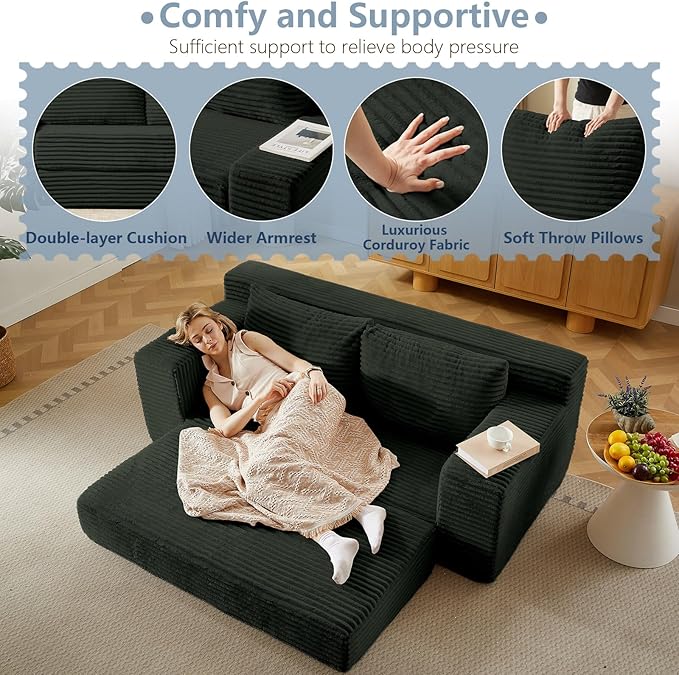 70.87 Loveseat Sofa Comfy Deep Seat Sofa Bed Modern Small Corduroy Couch for Living Room Bedroom Apartment Home Office No Assembly Grey