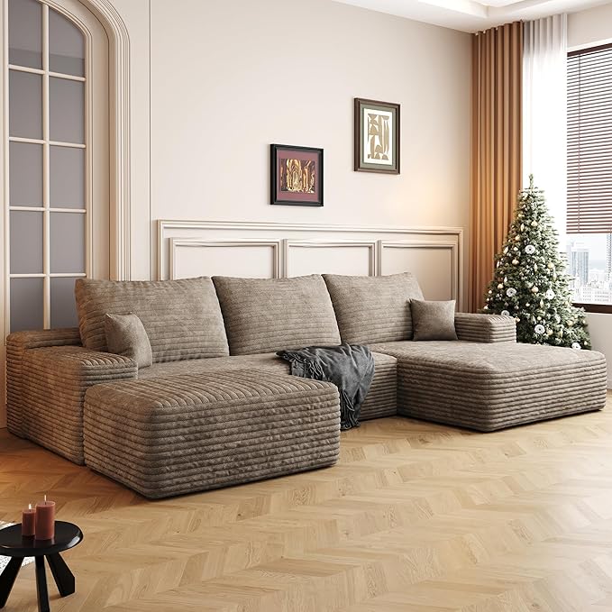 108 Sectional Couches for Living Room Cloud Couch Sofa with L-Shape Upholstered Boneless Couchs Modern Modular Sectional Couch with Chaise (Camel 108 Right Facing Chaise+2Seaters+1Ottoman)