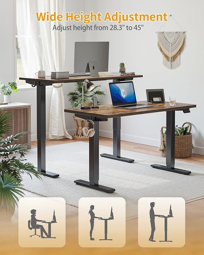 CubiCubi Electric Standing Desk 48 x 24 Inches Height Adjustable Sit Stand Desk Ergonomic Home Office Computer Workstation Rusticbrown